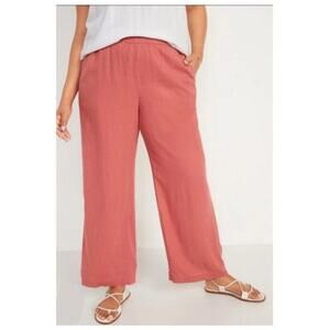 Old Navy Womens‎ Pants XL Linen Blend Coastal Wide Leg High Rise Mineral Rouge